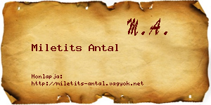 Miletits Antal névjegykártya